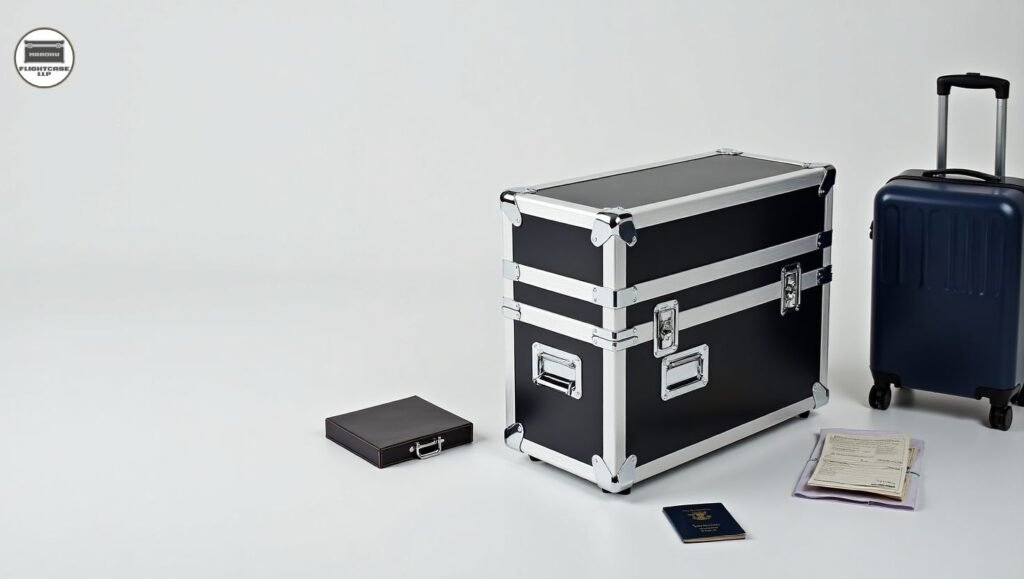 Travel case with wheels and compartments for organized and easy equipment transport